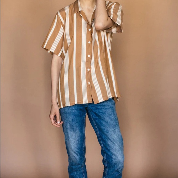 Lekha Striped Cotton Unisex Camp Shirt - Picture 1 of 6